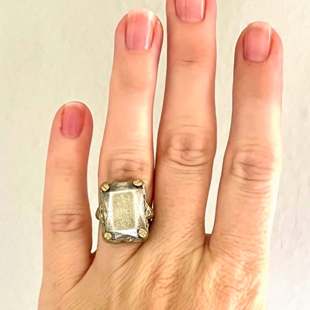 Digby & Iona - Catbird NYC - unique cocktail ring - brass + emerald cut gunmetal